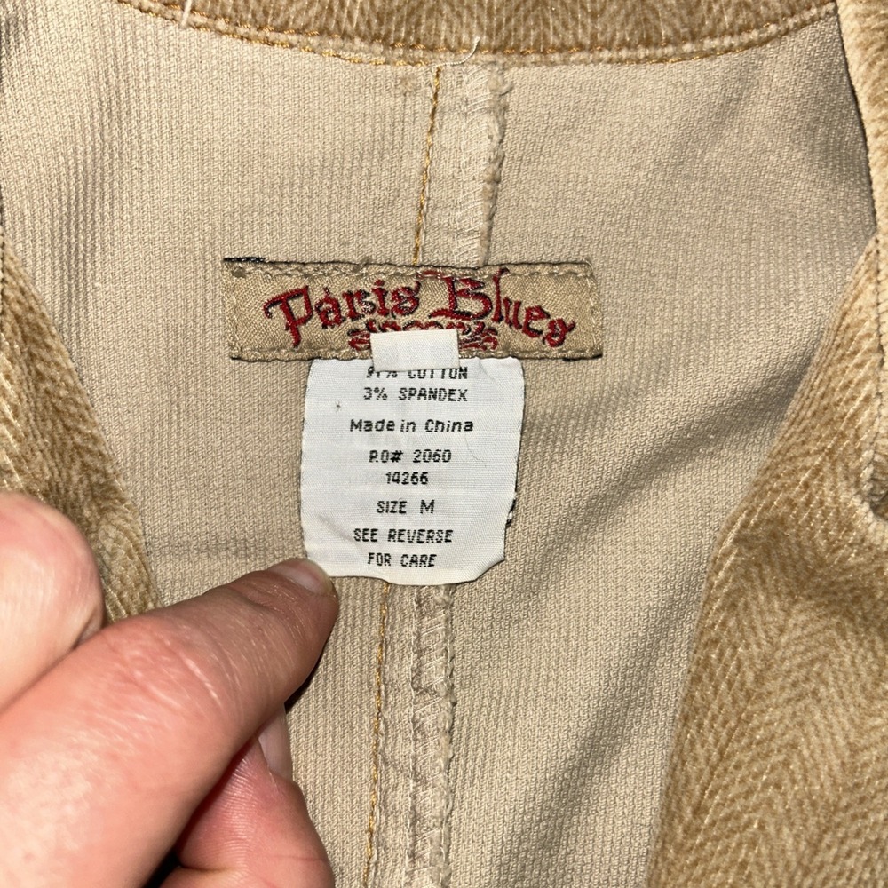 Y2K Paris Blues Women L Beige Cotton Herringbone Corduroy LS Blazer Jacket - Picture 3 of 9